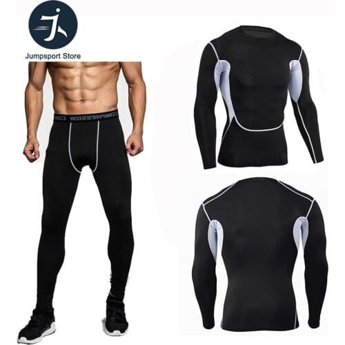 Male Running 3D T-Shirt Compression Set Men Run Jogging Suits Fitness Sports Sets Long Sleeve Shirt and Pants Gym Workout Tights