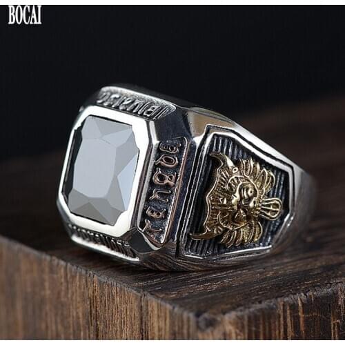 Real S925 pure silver restoring ancient ways ring for Men Thai silver craft mens ring live inlay zircon ring opening circle