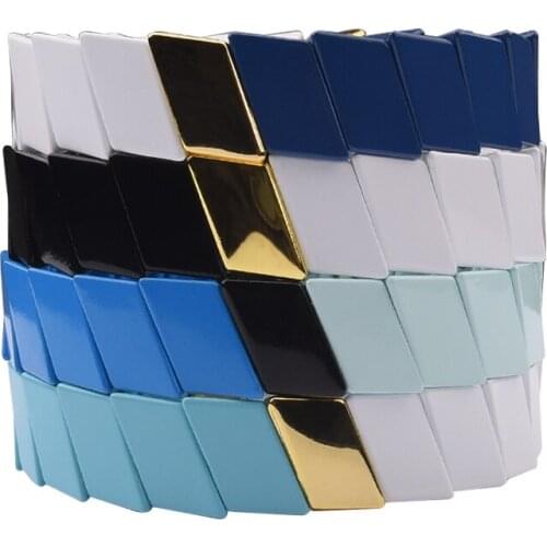 4Pcs/Lot Enamel Rainbow Tile Beads Bracelets Set for Women Bohemian Stretch Tile Beads Bangle Stackable Strand Bracelet Set