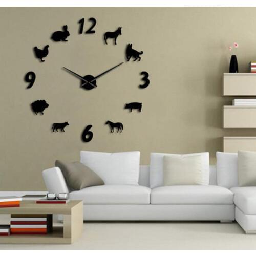 New arrival Clock Watch Wall Clocks Horloge 3d Animal pattern Acrylic Mirror Stickers Europe Home Decoration Living Room Quartz