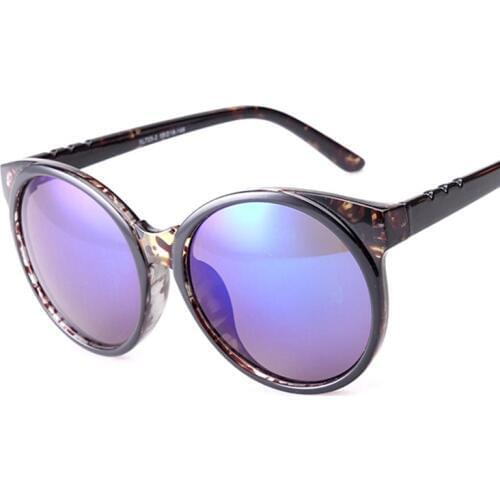 New Sexy Sunglasses Women Vintage Leopard Sun Glasses Retro Large Frame Round Reflective Cat Eye Glasses Gafas