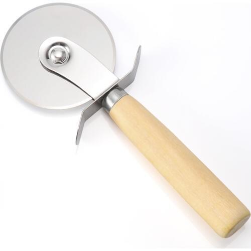 New Stainless Steel Pizza Cutter Round Shape Wood Handle Pizza Wheel Pizza Cutter Pizza Knife Kitchen Tools