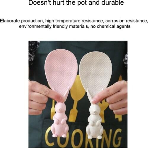 Creative Standing Rice Spoon with Cartoon Rabbit Shape Handle Wheat Straw Non-Stick Three-Dimensional Shovel Plastic Scoop N0PA