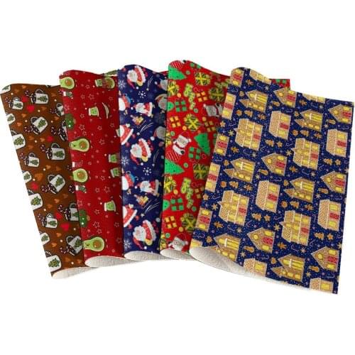 Snowman Snowflake Christmas Tree Printed Artificial Leather Sheet Synthetic Leather Fabric DIY Earring Jewelry 22x30Cm