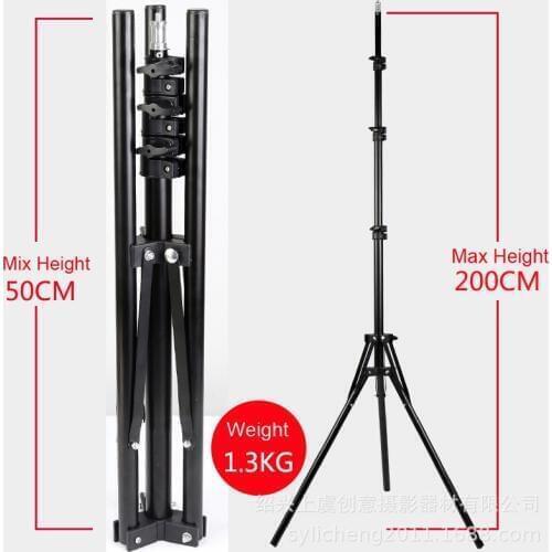 Photo Studio Ring Light Stand Folding Bracket 50-200cm with 1/4 Screw Head Portable Tripod for Softbox Phone Photo