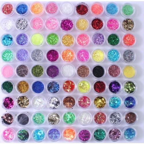 90 Pots Ultrathin Nail Sequins Paillette Mixed Colors Nail Glitter Dust Shimmer Gel Polish Flakes Nail Art Accessories