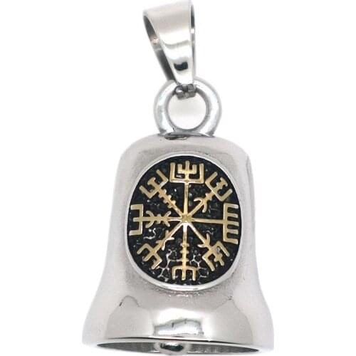 Unisex 316L Stainless Steel Cool Vikings Amulet Gold Silver-Color Bell Pendant