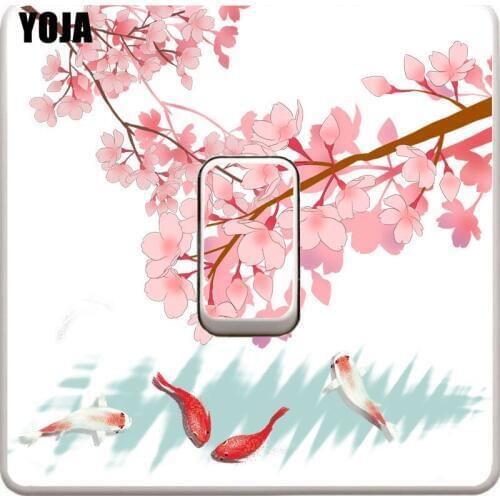 YOJA Spring Cherry Blossom Koi Wall Decal Switch Sticker PVC Living Room Bedroom Home Decor 8SS0618