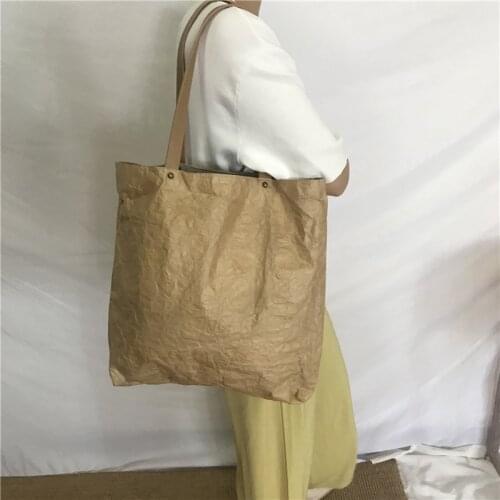 Women Latest Fashion Handbags Lady Shoulder Bag Kraft Paper Totes Messenger Bag Washable Tear-resistant Environmentally Friendly