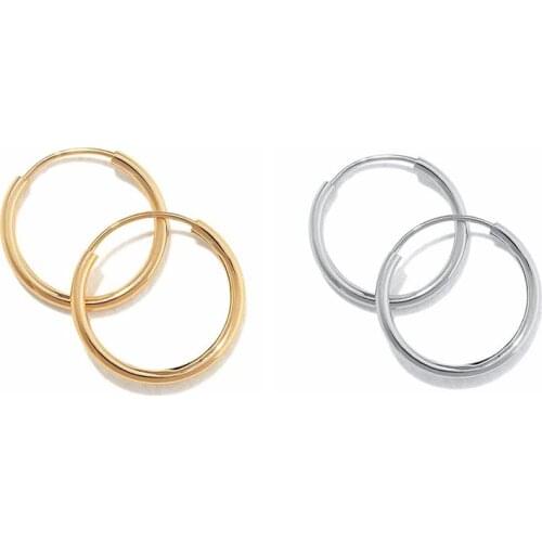 925 Sterling Silver Ear Needle Gold Round Small Hoop Earrings for Women Smooth Small Circle Huggies Earring Jewelry Accessories