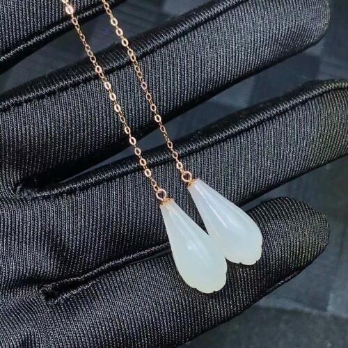 SHILOVEM 18k rose gold real Natural white Jasper drop earring classic fine Jewelry women wedding gift new 8*16mm myme0816hby