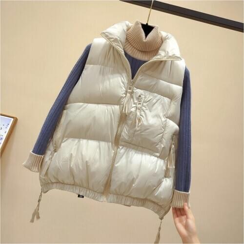 2020 winter womens sleeveless down jacket new loose padded vest wild stand collar vests drawstring warm winter vest
