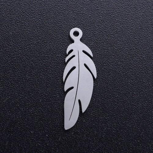 10pcs/lot 20.5*.56mm Stainless Steel Feather Pendant Bracelet Charms DIY Jewelry Making Handicraft Accessories Wholesale