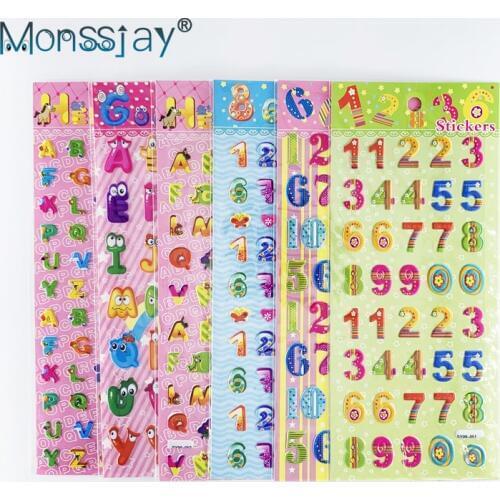 3 Sheets Cute Cartoon Number Letter Bubble PVC Sticker Childrens Toy 3D DIY Diary Decoration Scrapbook Stickers