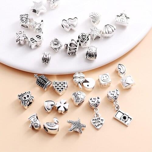 Mix 32pcs Vintage Beads Camera Heart Pendants Fit For Pandora Style Bracelet Charms DIY Jewelry making