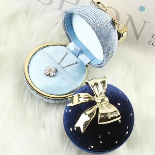 80% HOT SALES !!! Starry Sky Round Bowknot Ring Necklace Pendant Display Case Jewelry Storage Box