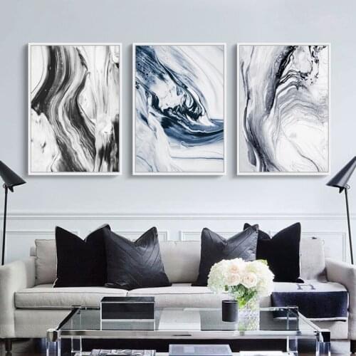 Abstract Annual Ring Canvas Painting Black Blue Line Ink Wall Art Picture Tableaux for Living Room Home Decor Poster and Print