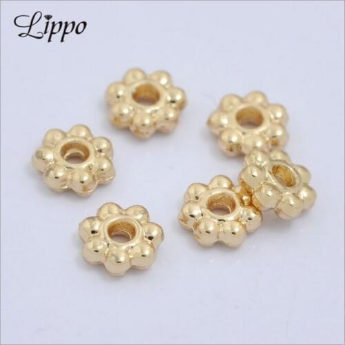 40pcs 4mm 6mm 7mm 24K Gold Color Flower Beads Daisy Spacer Bead Findings 4mm