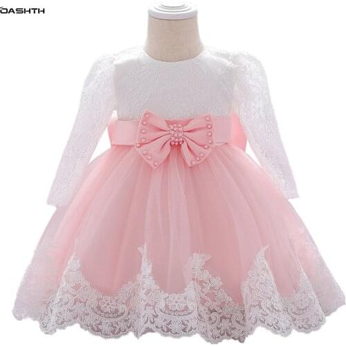 OASHTH Childrens skirt new baby princess dress girls lace long-sleeved tutu skirt baby wash dress