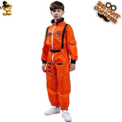 Child Boys Astronaut Orange Jumpsuit Costume Halloween Kids Cosplay Flight Suit Christmas Carnival Birthday New Year Gifts Sets