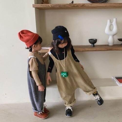 Children 2021 Autumn New Childrens Corduroy Overalls Boys and Girls Baggy Pants Baby Loose Pants