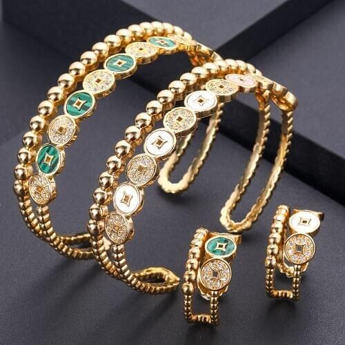 Janekelly luxury Unique African Bracelet Bangle Ring Sets For Women Wedding Cubic Zircon Crystal CZ Dubai Bridal Jewelry Sets