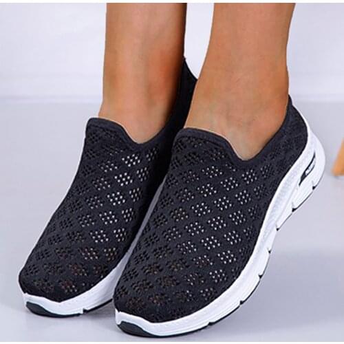 Womens Casual Running Shoes Fashion Women Round Toe Wedge Sport Fashion Casual Mesh Sneakers Slip On Shoes Zapatos Mujer