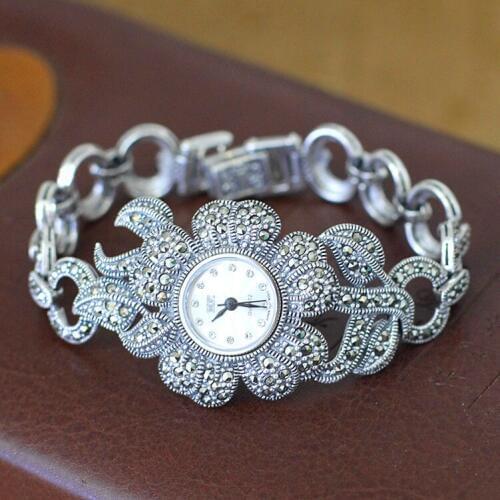 Hot Sale Silver Watch HF Brand Limited Classic S925 Silver Jewelry Flower Watch Real Silver Bracelet Watches Real Silver Bangle
