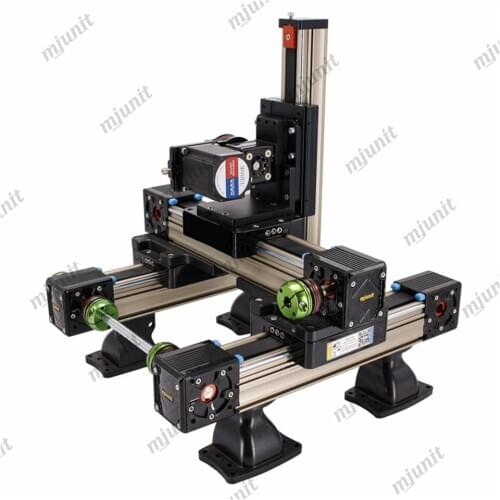 Mjunit high speed toothed belt linear guide sliding module gantry manipulator XYZ 3 axis with up and down platform for automatic