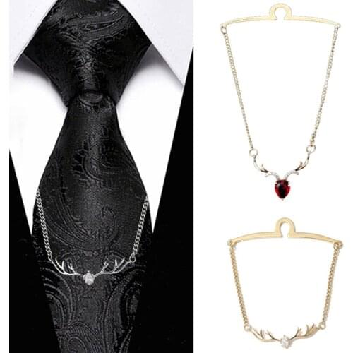 Fashion Mens Tie Clip Deer Head U-shaped Tie Chain Mens Wedding Business Banquet Formal Shirt Chain-buckle Necktie Accessories