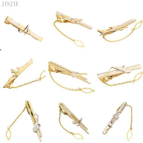 2019 Men Gold Tie Clip Fashion Ship Airplane Musical Instrument Guitar Shape Tie Bar Wedding Tie Pin Jewelry High Grade Gifts