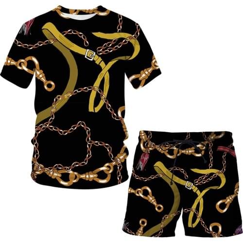 2021 New Striped Pattern 3d Printed T-shirt 2-piece Set Mens Short-sleeved T-shirt + Beach Pants Casual And Fun Sports Suit