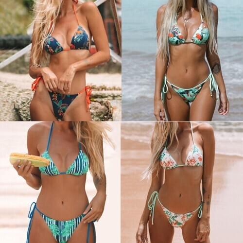 2021 new womens swimsuits Female Swimwear multicolor split stripe print lingerie set Sexy Bikinis Push Up Beach Bathing Suit