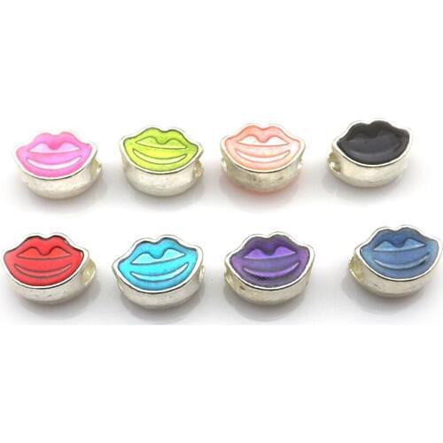 Wholesale 50pcs 15x9mm Lips Shape Enamel Beads European Big Hole Alloy Beads For Bracelet Making