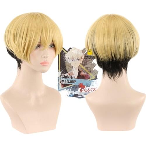 Anime Tokyo Revengers Chifuyu Matsuno Cosplay Wig Blonde mix Black Short Wig for Men Women Halloween Party Costume Props
