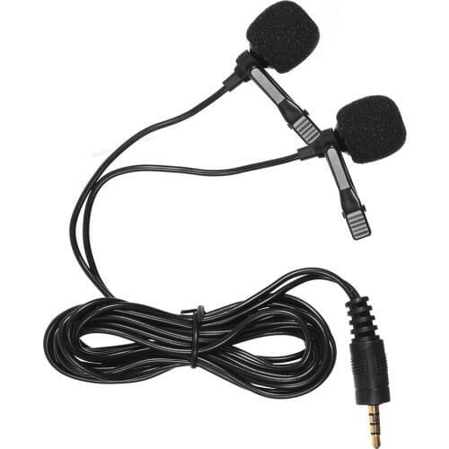 Dual-head Lavalier Lapel Omnidirectional Clip-on Microphone Mic for Smartphone Laptop Camera for Video Recording Interview