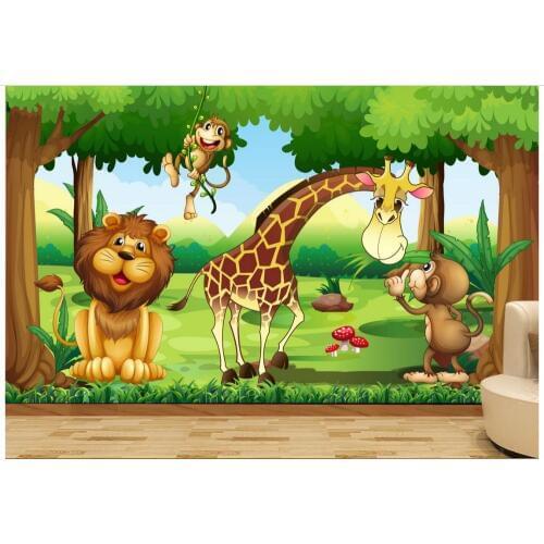 Custom 3d wallpaper for walls 3 d wall murals Kids Wallpaper Mural 3D Giraffe Sticker Cartoon wallpaper Animal park wall papers