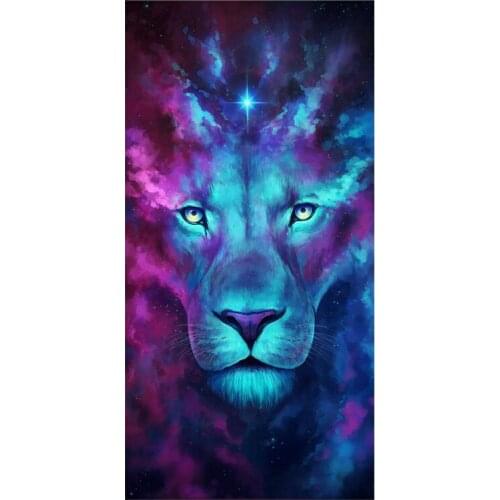 Cool Fantasy Galaxy Nebula Lion Lightweighted Sport Towels for Men Modern Purple Blue Wild Animal Lion Gym Swimming Bath Towels