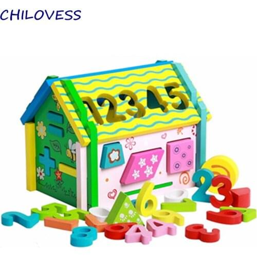 Removable wooden toys baby digital Smart house hands-on disassembly and assembly geometry house Building Blocks Educational Toys