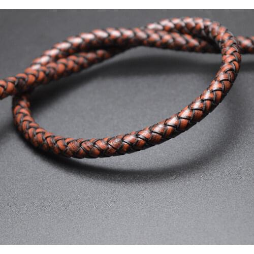 REAL BESTXY 1m/lot 6mm antique round genuine leather cords for bracelets making distressed real leather cords orange leather