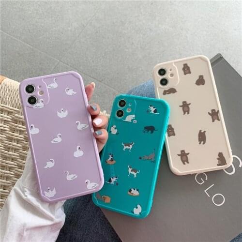 Phone case for iphone 12 12Pro Max Cartoon swan bear dog case for iphone 11 11pro max X Xs Max XR SE 7 8 Plus silicone case