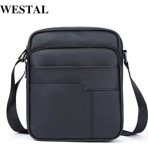 WESTAL mens shoulder bag genuine leather bag for men messenger male crossbody casual handbag small zipper flap bags for man7603