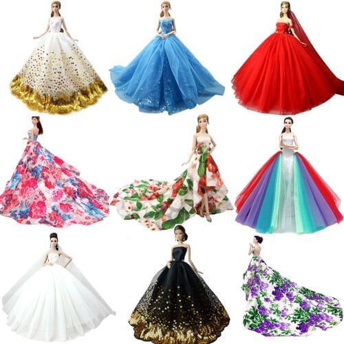 NK Mix Doll Dress High Quality Handmade Long Tail Evening Gown Clothes Lace Wedding Dress For Barbie Doll Accessories Toys JJ
