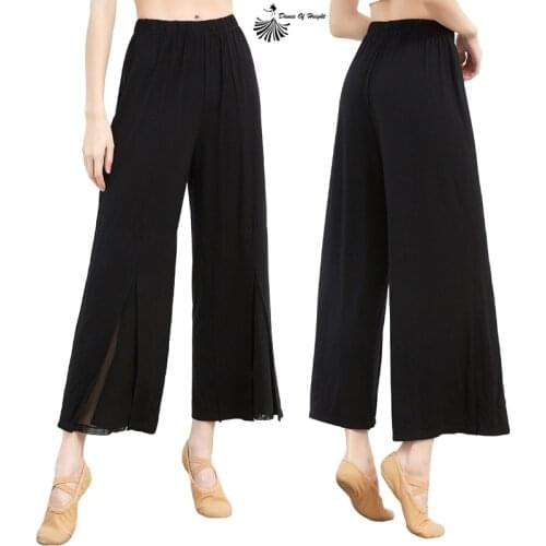 New Mesh Stitching Pants Womens Modern Dance Trousers Modal Wide Leg Dress Spring And Summer Dance Practice Clothes White/Black