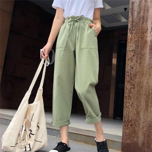 Women Casual Harajuku Long Ankle Length Trousers 2020 Summer Autumn Plus Size Solid Elastic Waist Pants