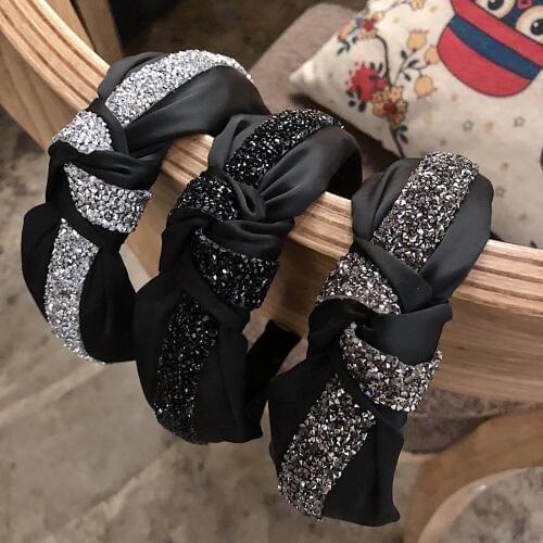 Women Twist Hairbands Female Knotted Headbands Crystal Rhinestone Wide Hair Hoop Girls Vintage Headwear Hair Accessories XL053