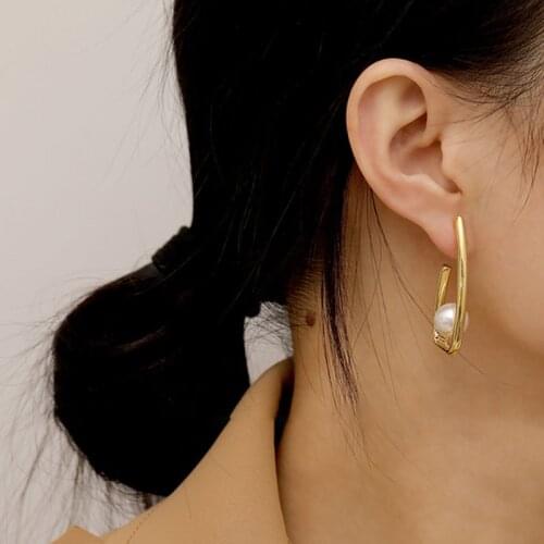 Brass With 18k Gold Real Pearl Dropping Earrings Women Jewelry Party T Show Gown Runway Rare Korean Japan Trendy INS Boho