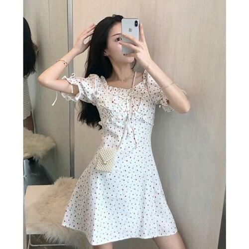 Floral Dresses Women Korean Style Chic Trendy Elegant College Students Summer 2021 Vetement Femme