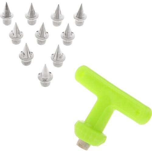 10pcs Steel Track and Cross Country Spikes Replacement and Spike Wrench with Plastic T Handle