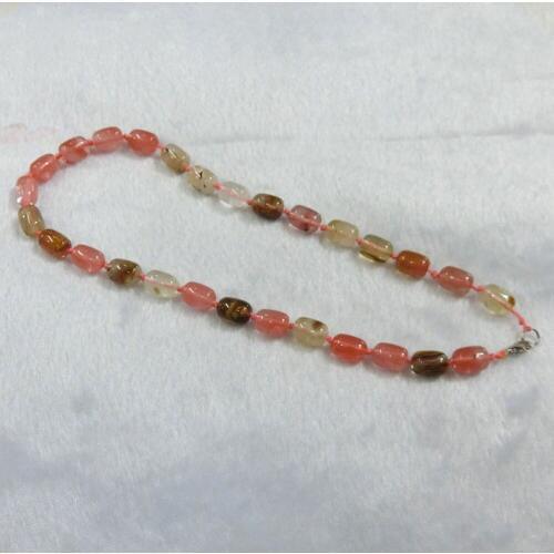 6pcs Fashion Bohemian Tribal Jewelry Knotted Strawberry Quartz Barral Beads Natural Drums Stone Beads Necklace Free Shipping